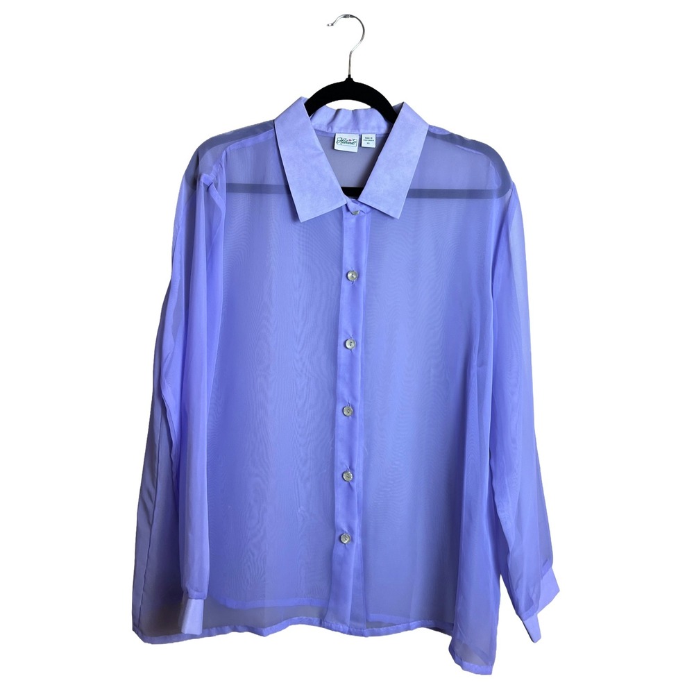Haband Chiffon Shirt Vintage 90s Purple Sheer Women's XL Coastal Grandmother